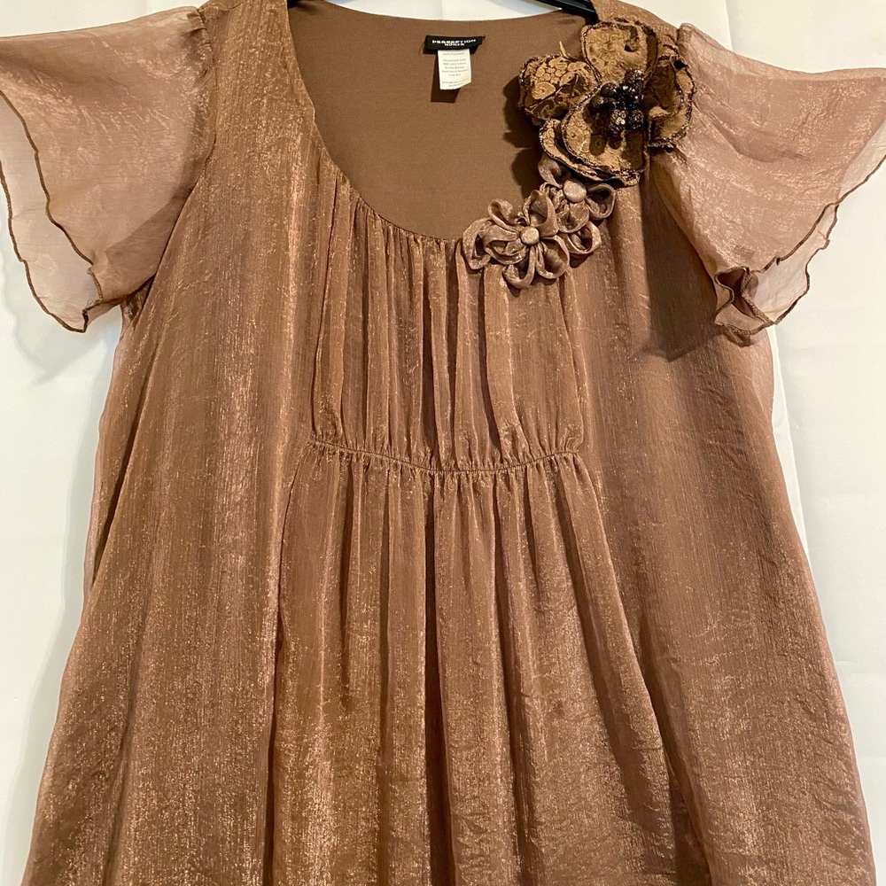 Perseption Brown Blouse with Floral Accent